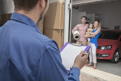 Removal van and moving boxes in Dundee city setting